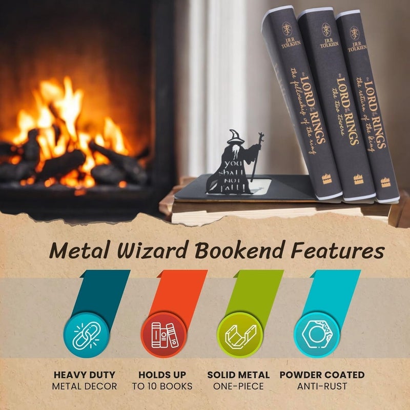 Renovatio Black Metal Bookend – Sturdy, Non-Slip Minimalist Bookends with Non-Skid Base for Shelves – Unique Geeky Decor for Home, Office & Kids Room – LOTR - Image 2